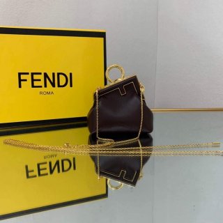 Fendi Nano First Charm Shoulder Bag 7AS051 Dark Brown