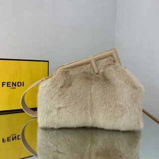 Fendi 8BP127 Fendi First Medium Fox fur Beige Bag