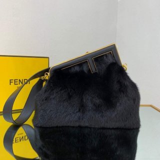 Fendi 8BP127 Fendi First Medium Fox fur Black Bag