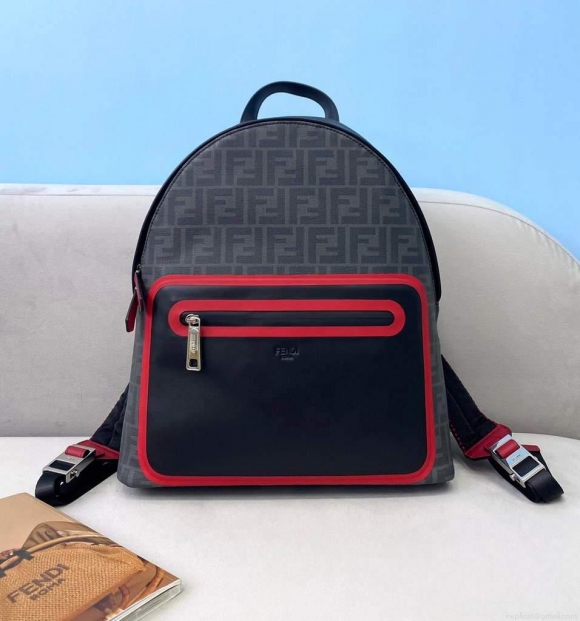 Fendi Backpack Large 2380 FF Black with Red