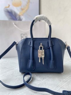 Givenchy BB50J0B00D Mini Antigona Lock Bag in Box Leather Blue