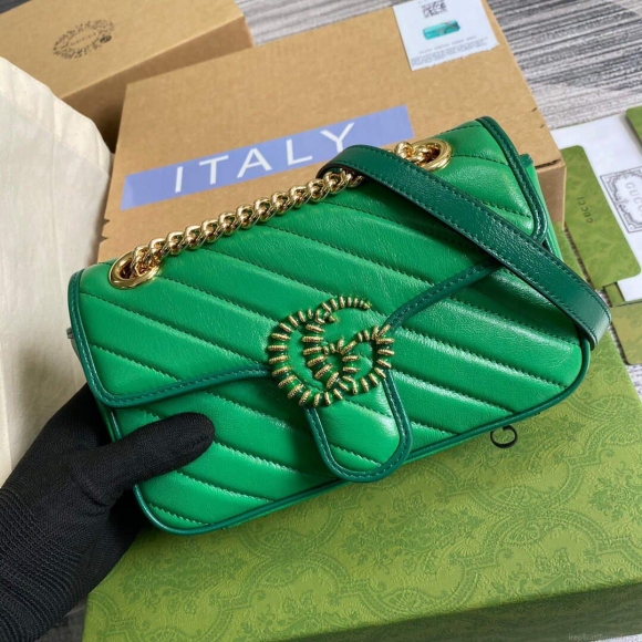 Gucci 446744 GG Marmont Mini Matelassé Shoulder Bag Green