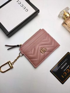 Gucci 627064 GG Marmont Keychain Wallet Light Pink