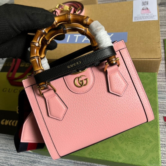 Gucci 702732 Gucci Diana Mini Tote Bag Pink leather