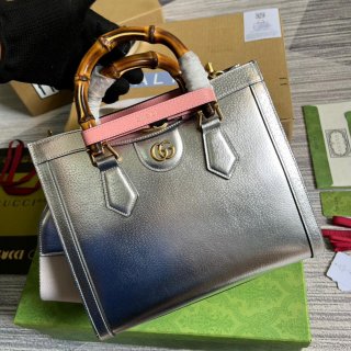 Gucci 702721 Diana Small Tote Bag Silver