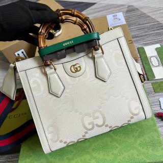 Gucci 702721 Diana Small Tote Bag GG white leather