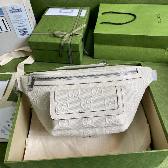 Gucci ‎645093 GG embossed belt bag White GG embossed leather