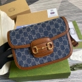 Gucci Horsebit 1955 shoulder bag 602204 blue with brown leather