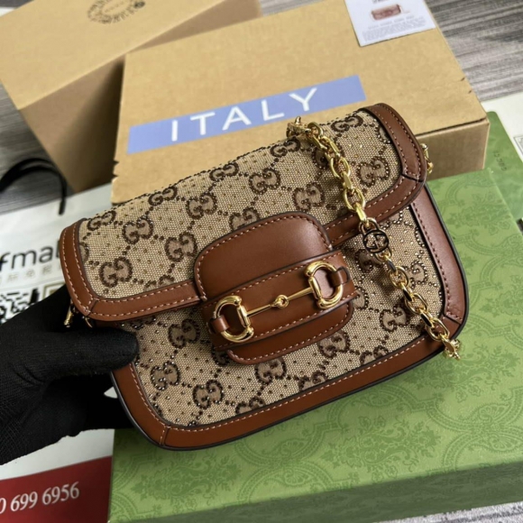 Gucci Horsebit 1955 GG mini bag 675801 Brown leather