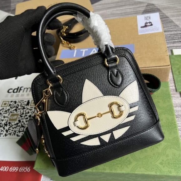 Adidas x Gucci 677212 Horsebit 1955 mini bag Black and white leather