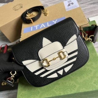 Adidas x Gucci 658574 Horsebit 1955 mini bag black and white leather