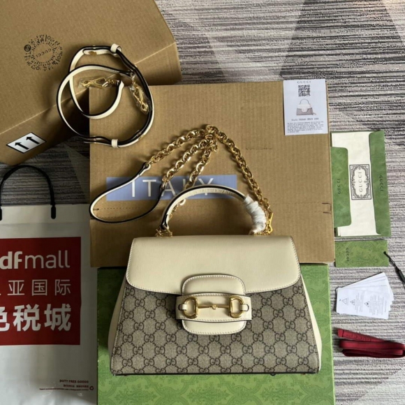 Gucci 702049 Horsebit 1955 Medium Bag Beige White