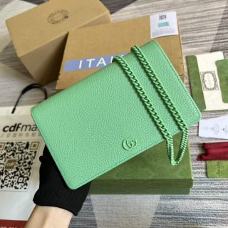 Gucci 497985 GG Marmont Leather Mini Chain Bag Green