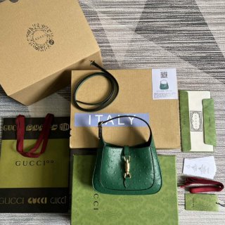 Gucci 637091 Jackie 1961 Mini Ostrich skin Shoulder Bag Green