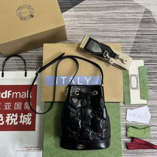 Gucci 728231 GG Matelassé Bucket Bag Black