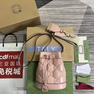 Gucci 728231 GG Matelassé Bucket Bag Light Pink