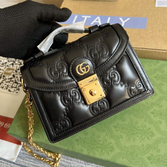 Gucci 724499 GG Matelassé Small Top Handle Bag Black