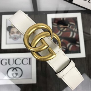 Gucci Women Men’s Leather Belt with Double G Buckle 40MM G19169 White