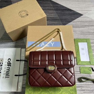 Gucci ‎740834 GG Deco Small Shoulder Bag Wine Red