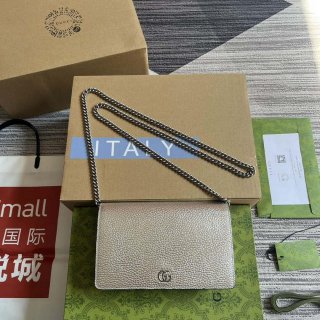 Gucci 497985 GG Marmont Leather Mini Chain Bag Silver