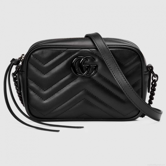 Gucci 634936 GG Marmont Mini Shoulder Bag Black matelassé chevron leather