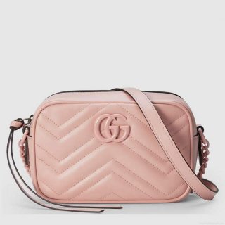 Gucci 634936 GG Marmont Mini Shoulder Bag Light pink matelassé chevron leather