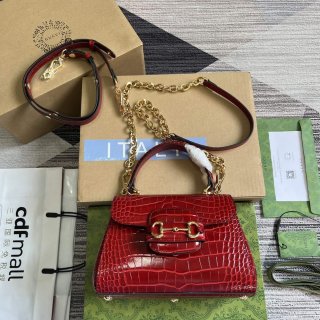 Gucci 703848 Gucci Horsebit 1955 Mini Bag Red crocodile leather