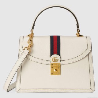 Gucci ‎‎651055 Ophidia Small Top Handle Bag With Web White leather