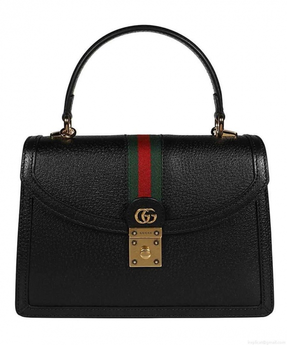 Gucci ‎‎651055 Ophidia Small Top Handle Bag With Web Black leather