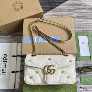 Gucci 443497 GG Marmont Small Shoulder Bag Double G Studs White