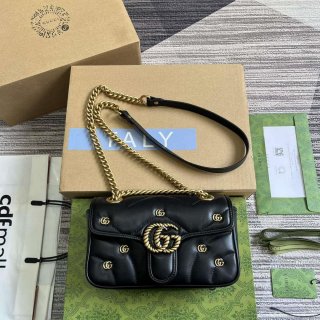 Gucci 446744 GG Marmont Mini Shoulder Bag Double G Studs Black