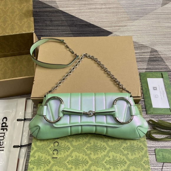 Gucci 764255 Gucci Horsebit Chain Medium Shoulder Bag Symphony green