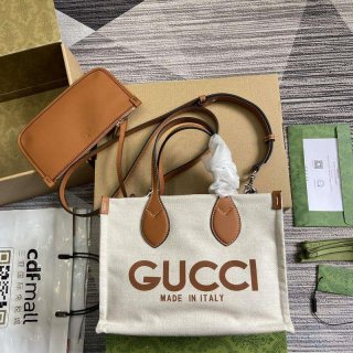 Gucci 772144 Mini Tote Bag With Gucci Print Light brown