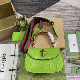 Gucci 675797 Gucci Bamboo 1947 Small Top Handle Bag Green patent leather