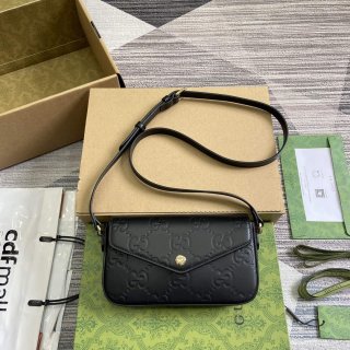 Gucci 772794 GG Super Mini Shoulder Bag Black