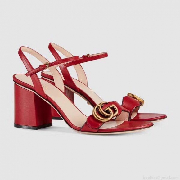 Gucci Women’s 453379 Mid-heel Sandals Leather Red