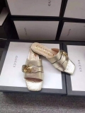 Gucci 663879 Online Exclusive Sandal With Double G Leather Gold