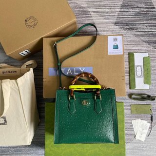 Gucci Diana Small Tote Bag Ostrich Top Handle Bag 660195 Green