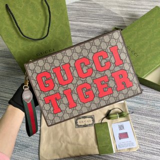 Gucci ‎688378 Gucci Tiger pouch Bag Brown Print Logo