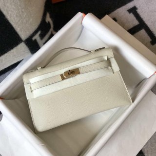 Hermes Mini Kelly Pouchette Epsom Leather H230230 White