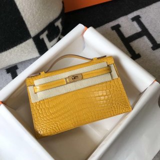 Hermes Mini Kelly Pouchette Crocodile Leather H230233 Yellow