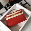 Hermes Mini Kelly Pouchette Crocodile Leather H230235 Red