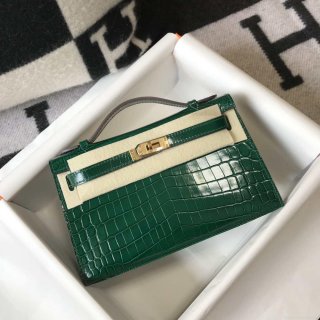 Hermes Mini Kelly Pouchette Crocodile Leather H230238 Green