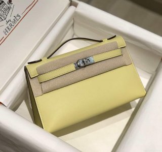 Hermes Kelly Pouchette Swift Leather clutch bag Silver H230260