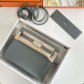 Hermes Evercolor Kelly Danse II 22cm Leather Crossbody Bag H20369 Gray Silver