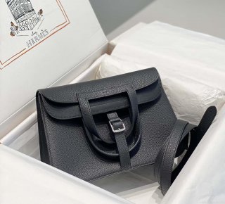 Hermes halzan 25 clemence stamp B Black Silver H98801