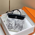 Hermes H084076CKAD Herbag Zip 31 Bag in Black Hunter Leather and Canvas H60046