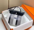 Hermes H084076CKAD Herbag Zip 31 Bag in Black Hunter Leather and Canvas H60047