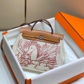 Hermes H084076CKAD Herbag Zip 31 Bag in Brown Hunter Leather and Canvas H60052