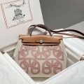 Hermes H084076CKAD Herbag Zip 31 Bag in Brown Hunter Leather and Canvas H60060